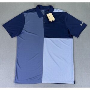 Nike Polo Mens Large Blue Colorblock Victory+ Blocked Performance Golf Wicking